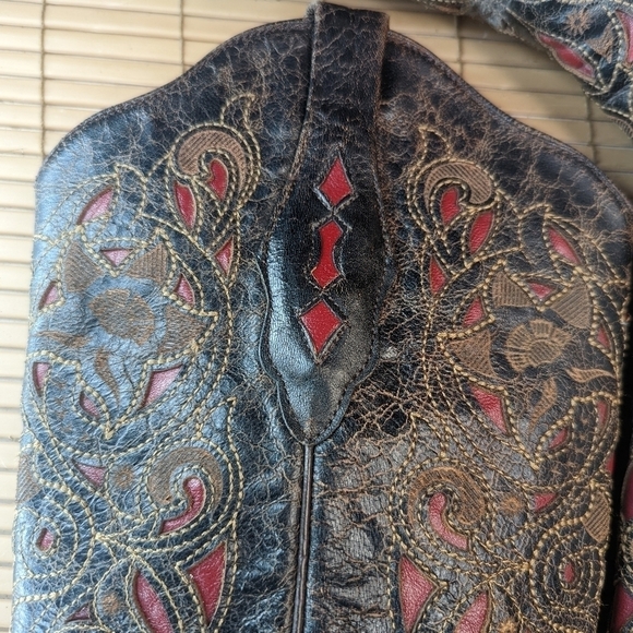 Ladies Corral Boots A1951 Black~Cognac~Red Goat leather Laser cut-outs, Snip Toe - Picture 9 of 12